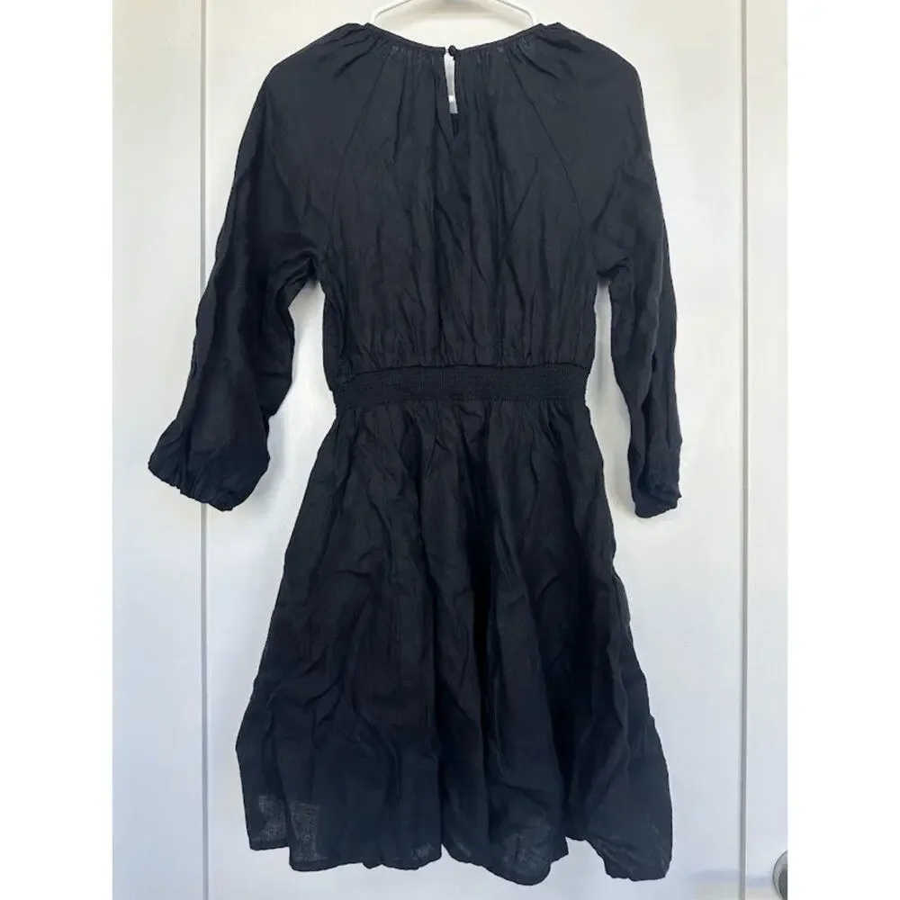 J.Crew Palmero Black Linen Smocked Waist Mini Dress NWT XS